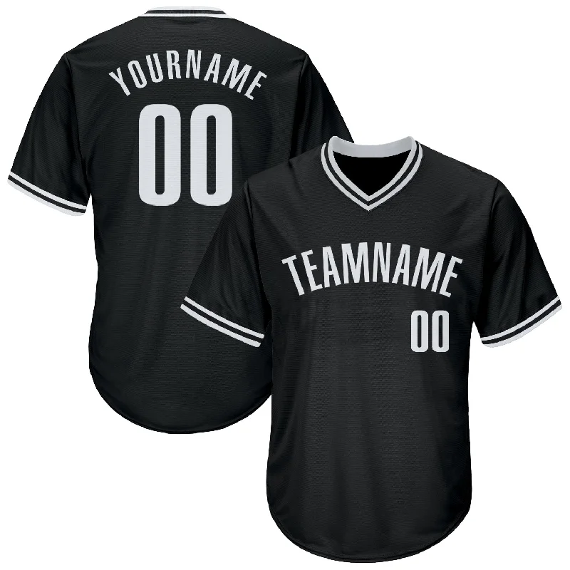 One Size Black White Authentic Throwback Rib-Knit Baseball Jersey Shirt