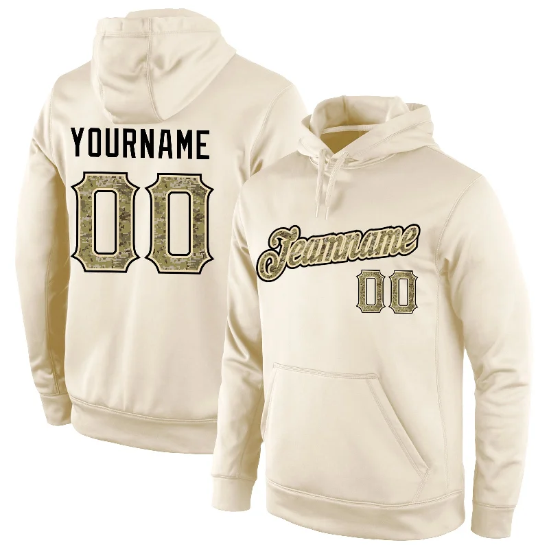 One Size Stitched Cream Camo-Black Sports Pullover Sweatshirt Hoodie