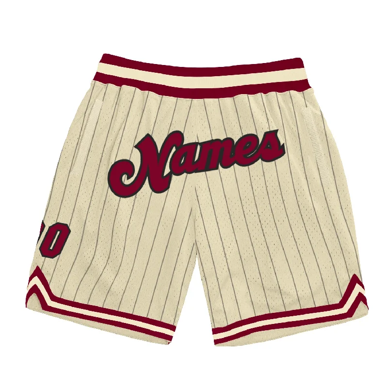 One Size Cream Black Pinstripe Maroon-Black Authentic Basketball Shorts