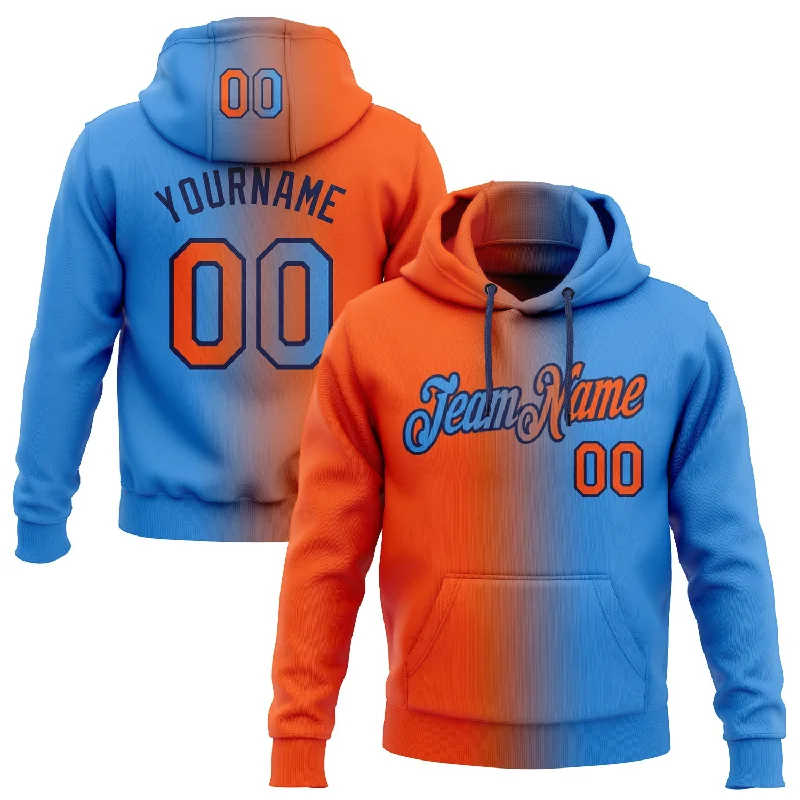 One Size Stitched Powder Blue Orange-Black Gradient Fashion Sports Pullover Sweatshirt Hoodie