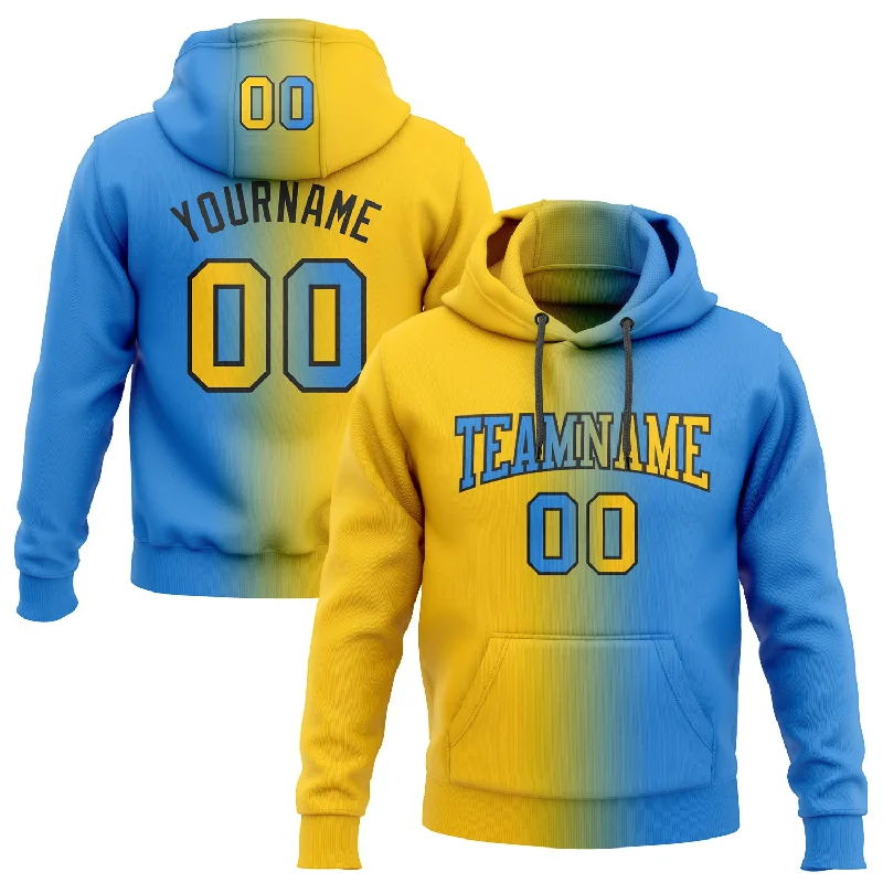 One Size Stitched Powder Blue Yellow-Black Gradient Fashion Sports Pullover Sweatshirt Hoodie