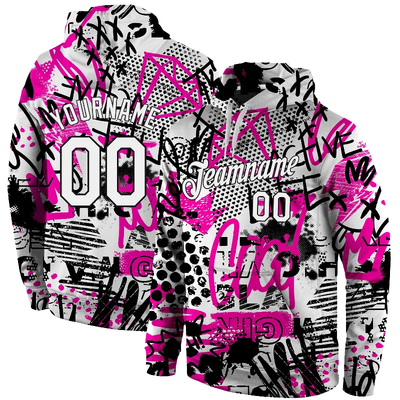 One Size Stitched Graffiti Pattern White-Black 3D Sports Pullover Sweatshirt Hoodie