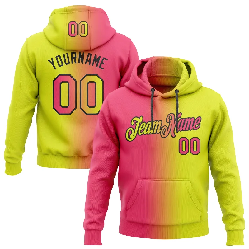 One Size Stitched Neon Yellow Neon Pink-Black Gradient Fashion Sports Pullover Sweatshirt Hoodie