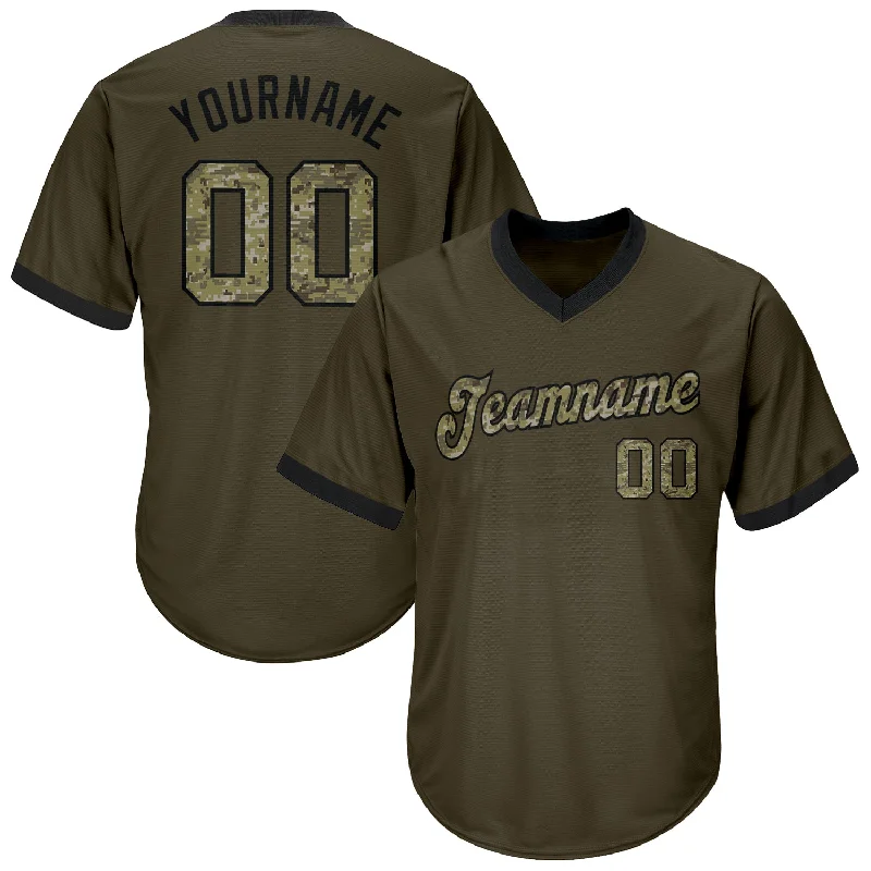 One Size Olive Camo-Black Authentic Throwback Rib-Knit Salute To Service Baseball Jersey Shirt