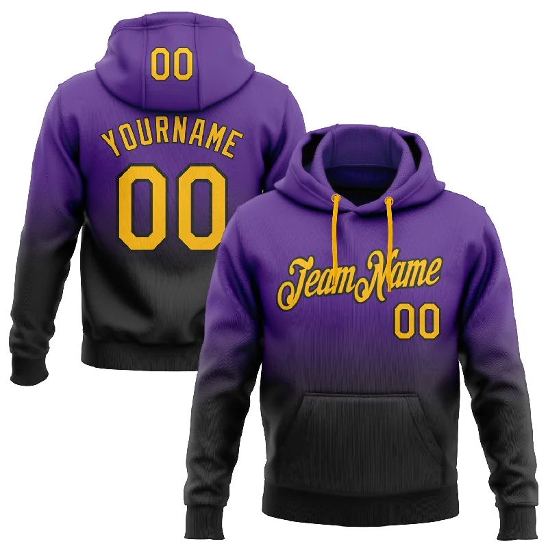 One Size Stitched Purple Gold-Black Fade Fashion Sports Pullover Sweatshirt Hoodie