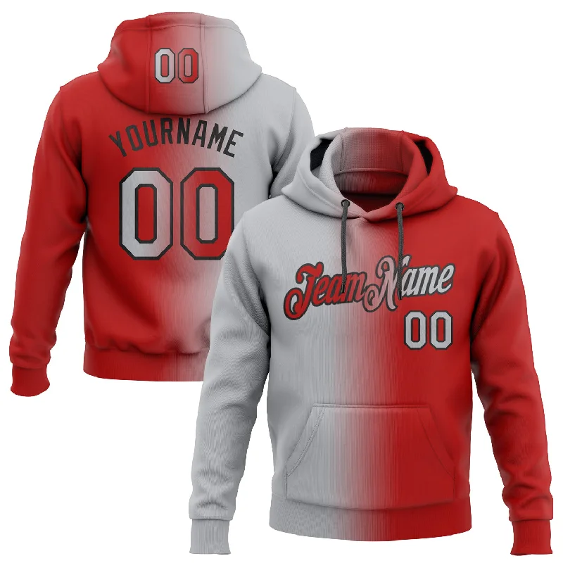 One Size Stitched Red Gray-Black Gradient Fashion Sports Pullover Sweatshirt Hoodie