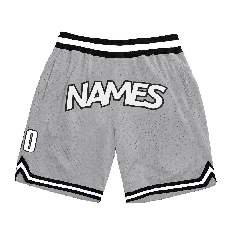 One Size Gray White-Black Authentic Throwback Basketball Shorts