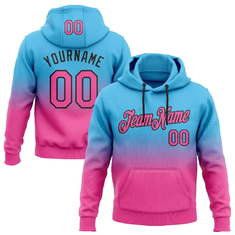 One Size Stitched Sky Blue Pink-Black Fade Fashion Sports Pullover Sweatshirt Hoodie