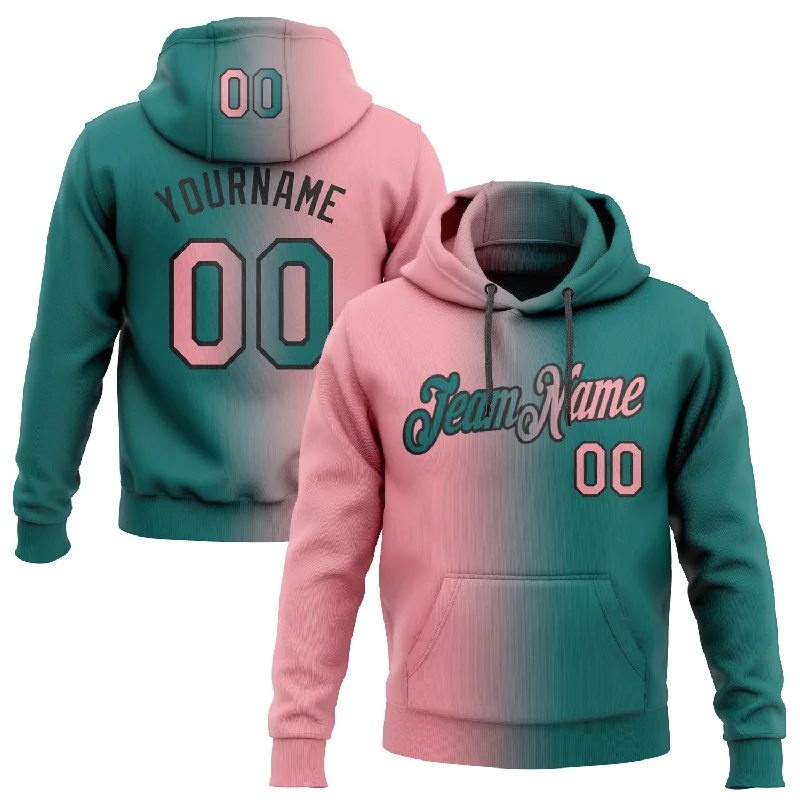 One Size Stitched Teal Medium Pink-Black Gradient Fashion Sports Pullover Sweatshirt Hoodie