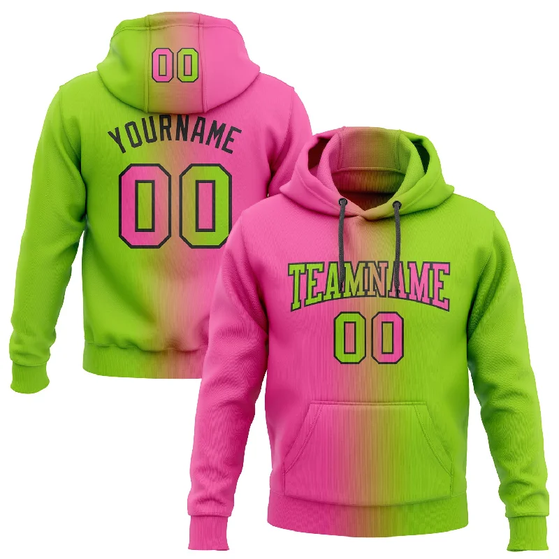 One Size Stitched Neon Green Pink-Black Gradient Fashion Sports Pullover Sweatshirt Hoodie