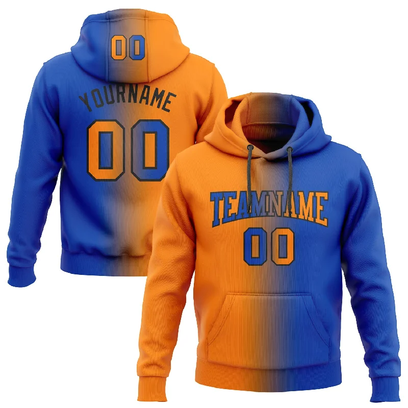 One Size Stitched Thunder Blue Blaze Orange-Black Gradient Fashion Sports Pullover Sweatshirt Hoodie