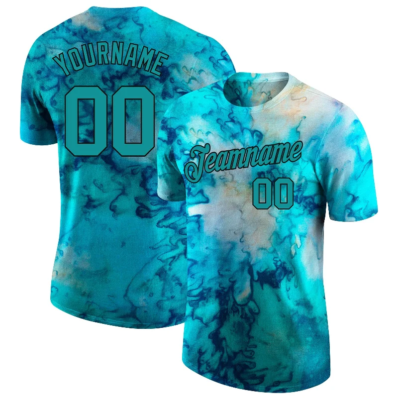 One Size Tie Dye Aqua-Black 3D Performance T-Shirt