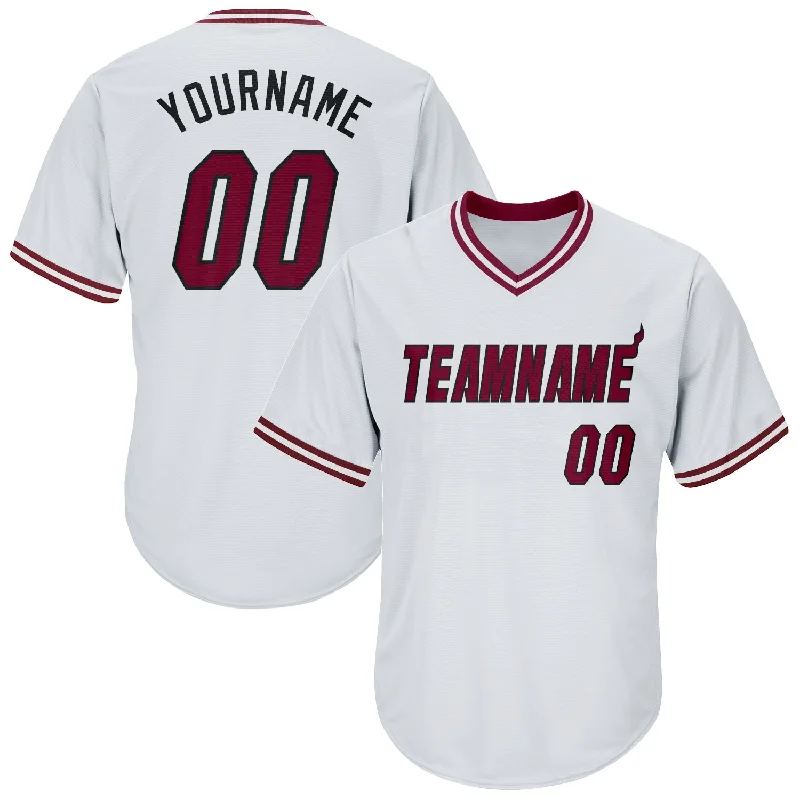 One Size White Maroon-Black Authentic Throwback Rib-Knit Baseball Jersey Shirt