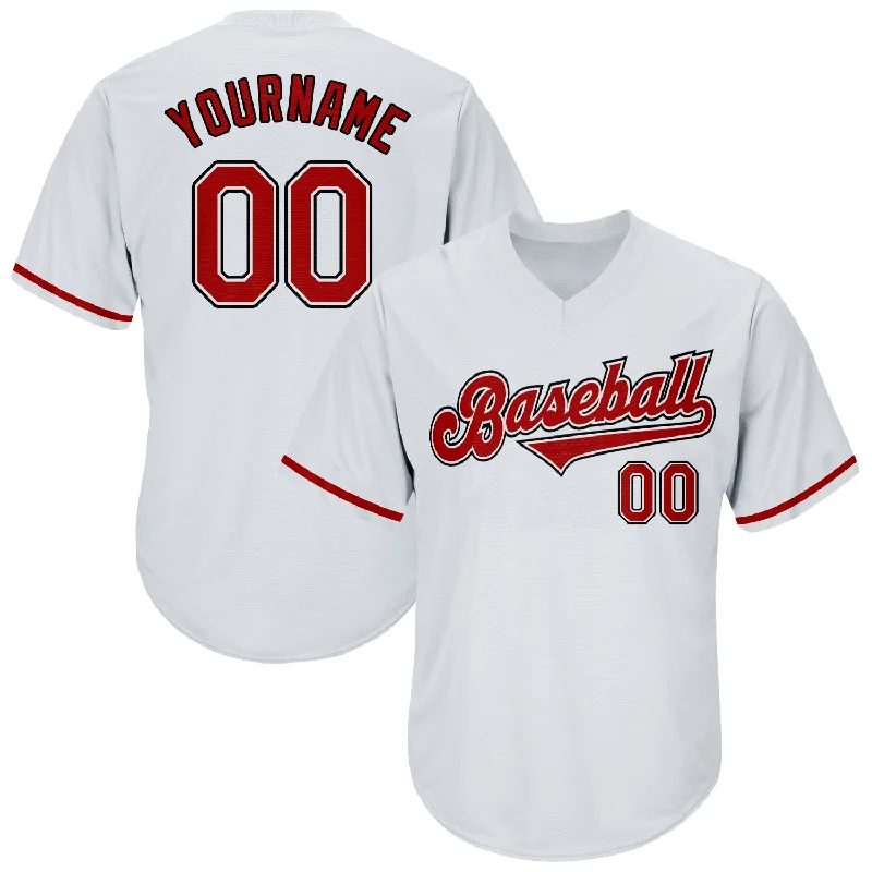 One Size White Red-Black Authentic Throwback Rib-Knit Baseball Jersey Shirt