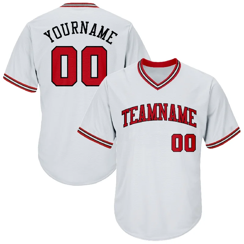 One Size White Red-Black Authentic Throwback Rib-Knit Baseball Jersey Shirt