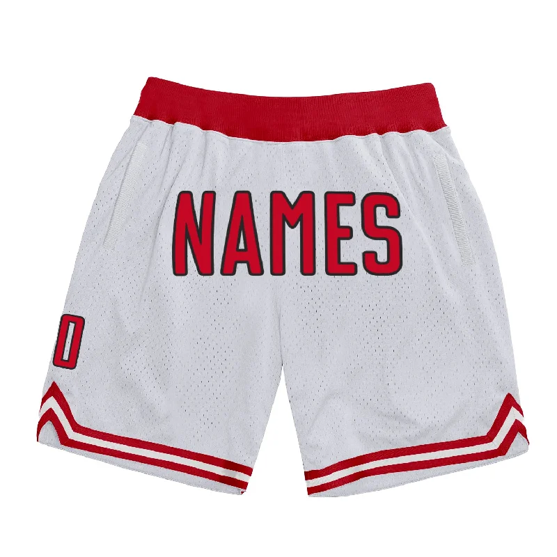 One Size White Red-Black Authentic Throwback Basketball Shorts