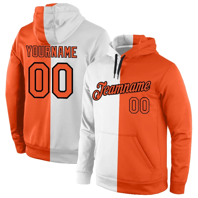 One Size Stitched White Orange-Black Split Fashion Sports Pullover Sweatshirt Hoodie