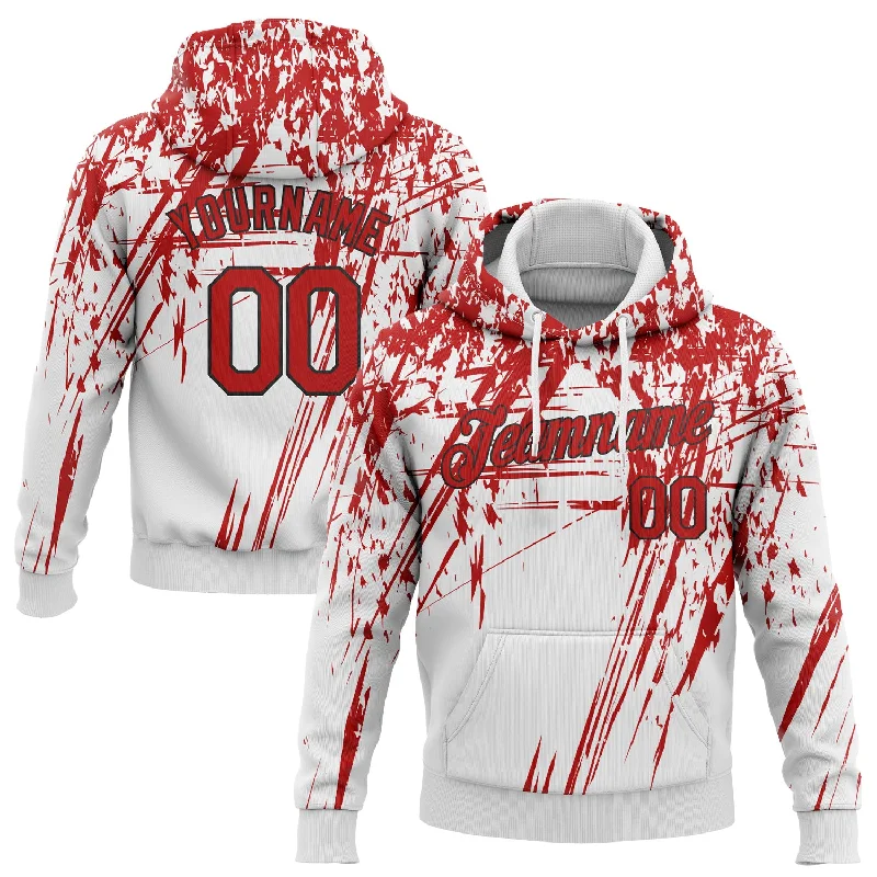 One Size Stitched White Red-Black 3D Pattern Design Sports Pullover Sweatshirt Hoodie