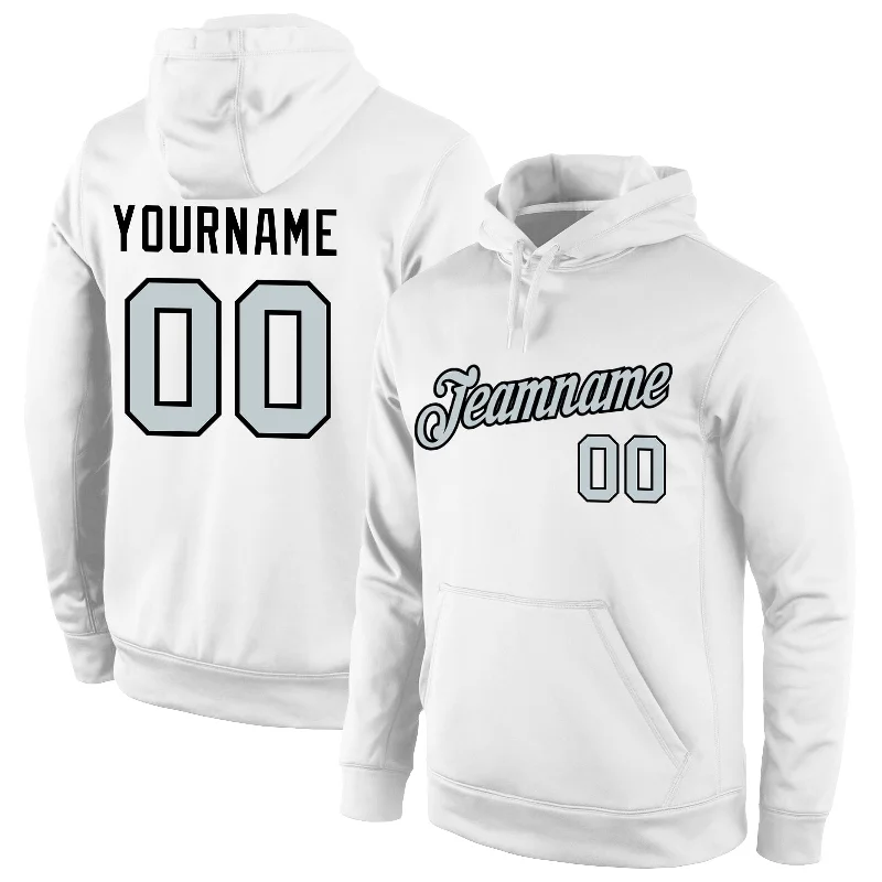 One Size Stitched White Silver-Black Sports Pullover Sweatshirt Hoodie