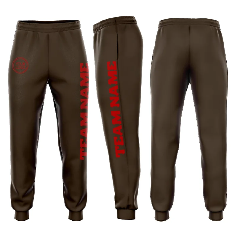 One Size Brown Red Fleece Jogger Sweatpants