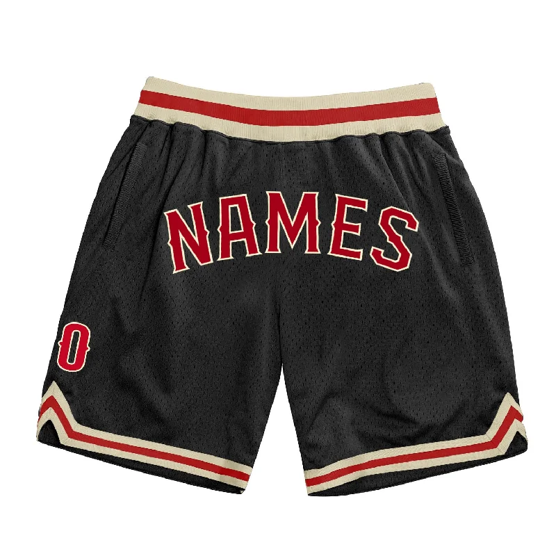 One Size Black Red-Cream Authentic Throwback Basketball Shorts