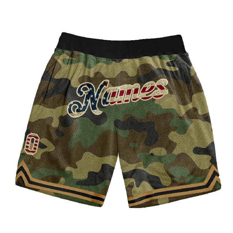 One Size Camo Vintage USA Flag-Cream Authentic Salute To Service Basketball Shorts