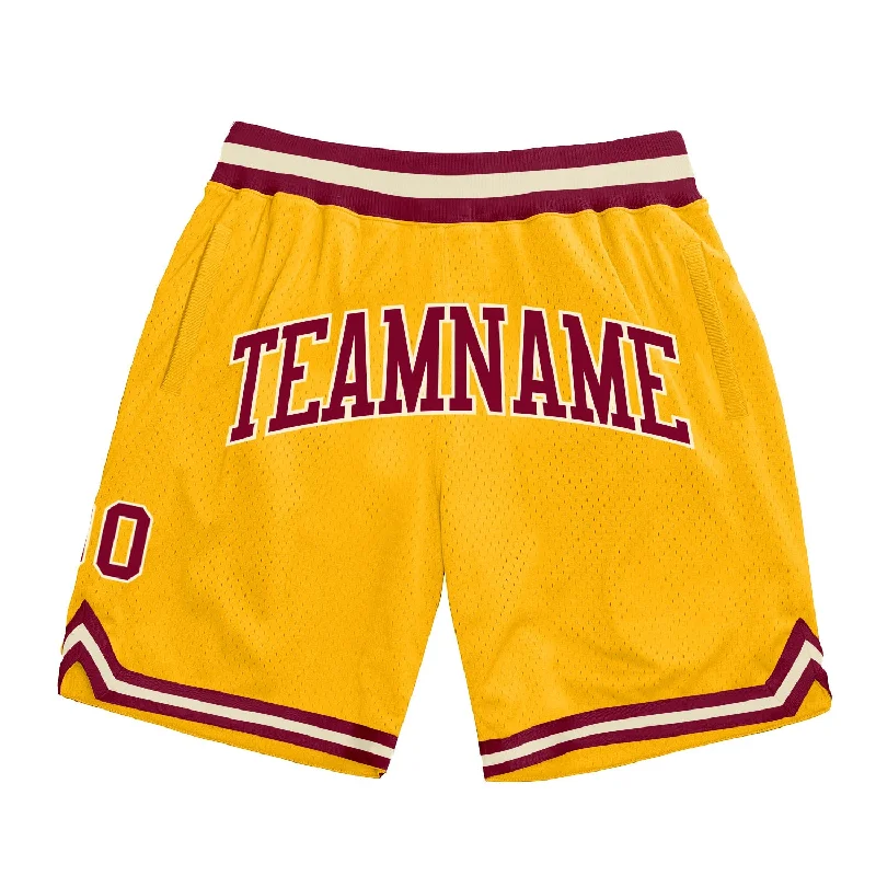 One Size Gold Maroon-Cream Authentic Throwback Basketball Shorts