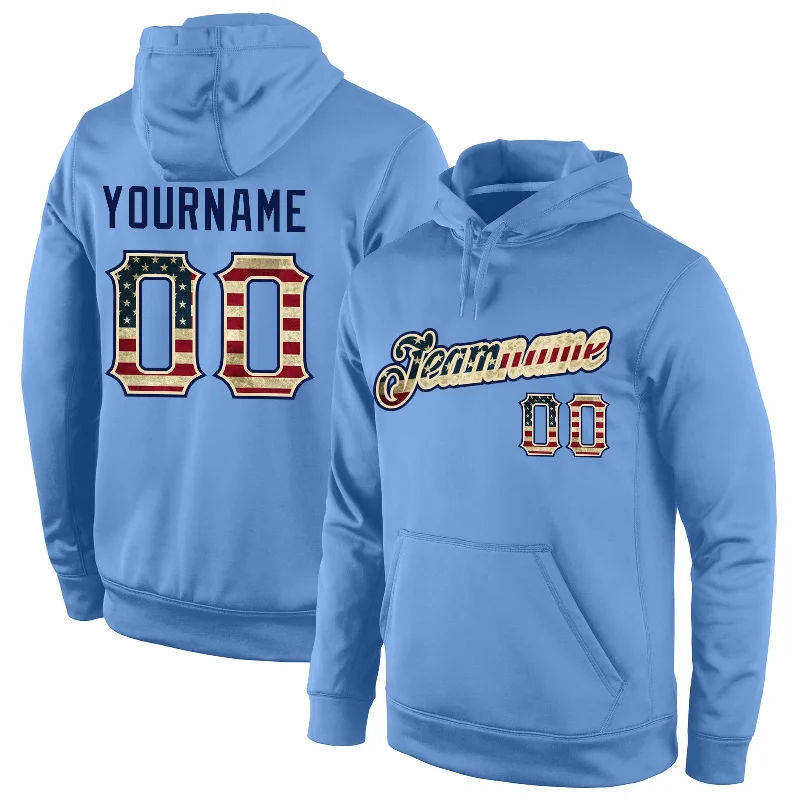 One Size Stitched Light Blue Vintage USA Flag-Cream Sports Pullover Sweatshirt Hoodie