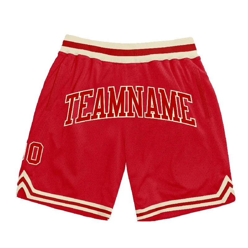 One Size Red Red-Cream Authentic Throwback Basketball Shorts