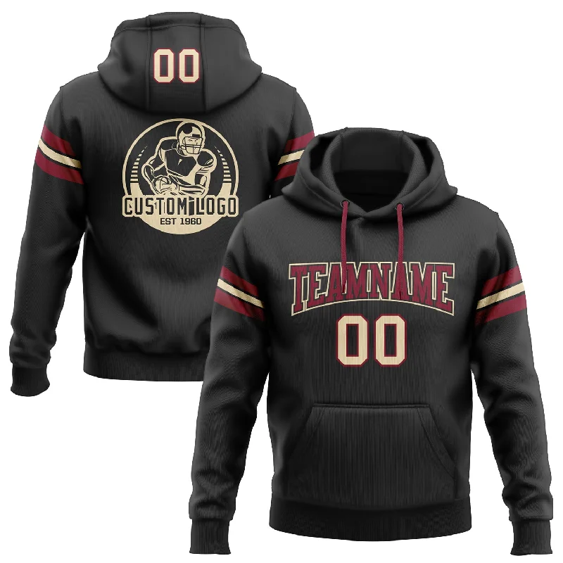 One Size Stitched Black Cream-Crimson Football Pullover Sweatshirt Hoodie