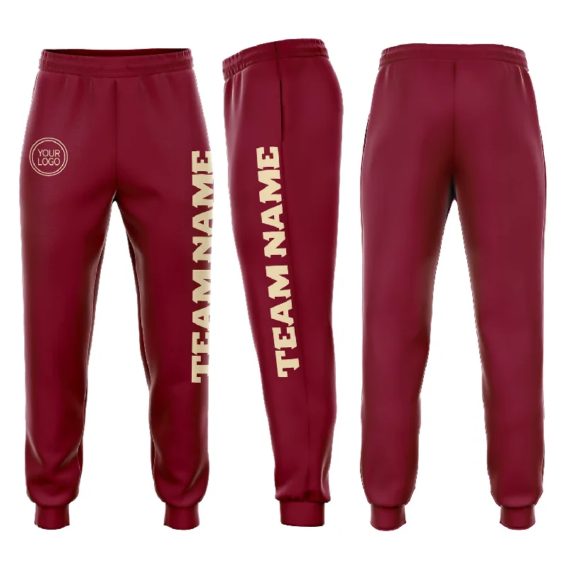 One Size Crimson Cream Fleece Jogger Sweatpants