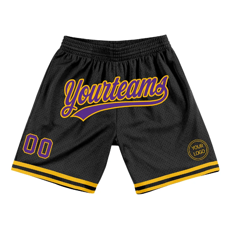 One Size Black Purple-Gold Authentic Throwback Basketball Shorts