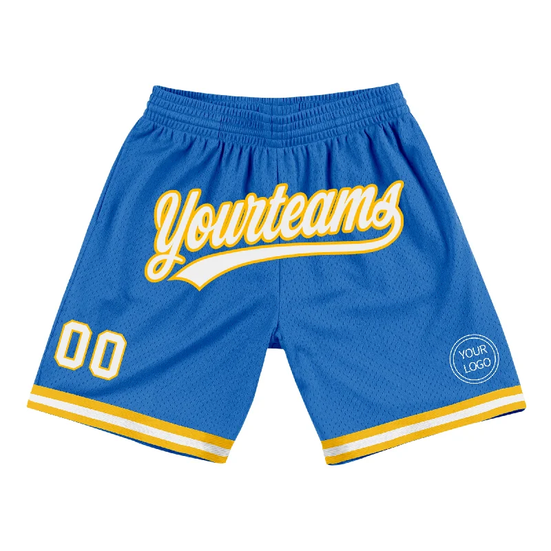 One Size Blue White-Gold Authentic Throwback Basketball Shorts