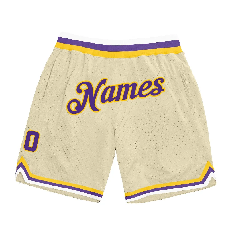 One Size Cream Purple-Gold Authentic Throwback Basketball Shorts