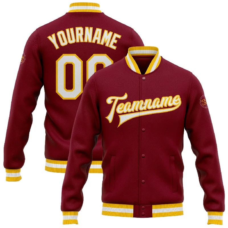 One Size Crimson White-Gold Bomber Full-Snap Varsity Letterman Jacket