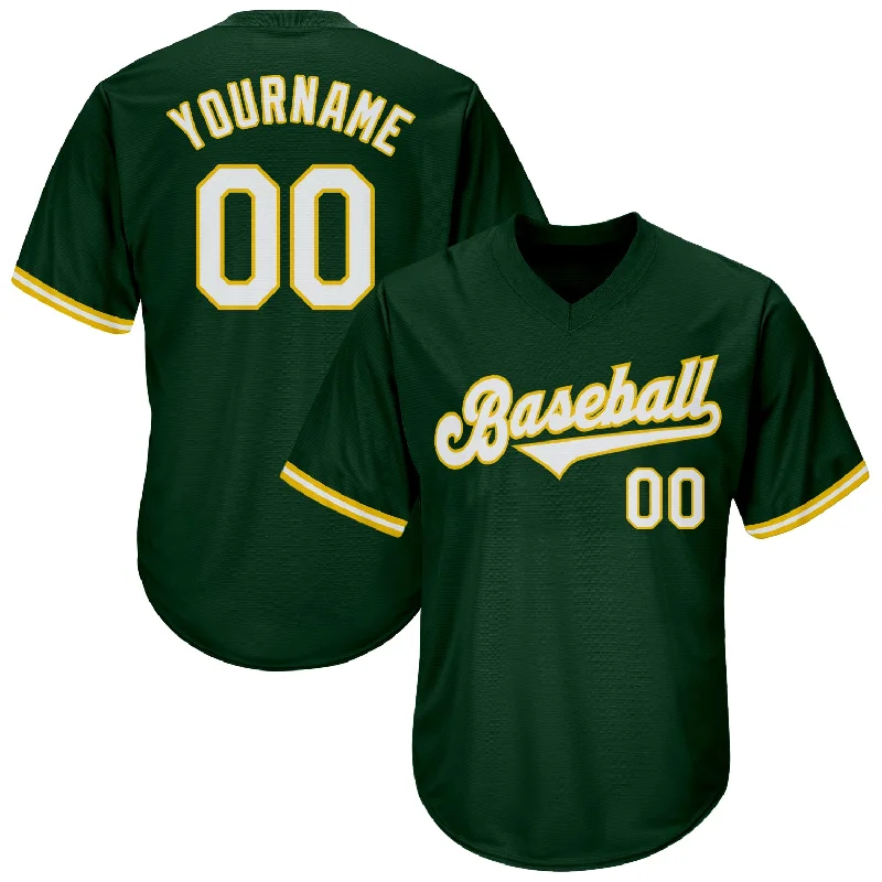 One Size Green White-Gold Authentic Throwback Rib-Knit Baseball Jersey Shirt