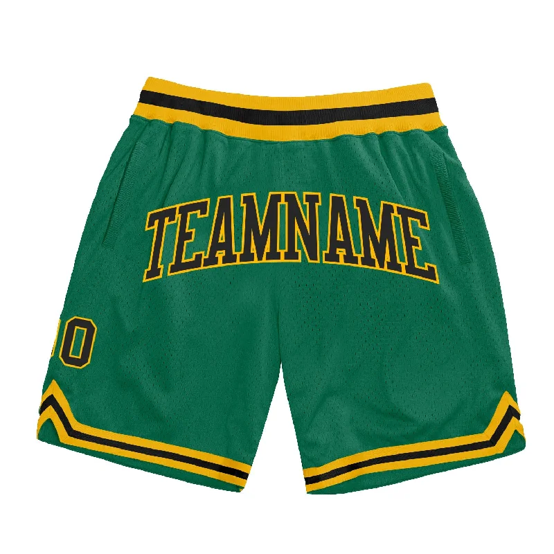 One Size Kelly Green Black-Gold Authentic Throwback Basketball Shorts