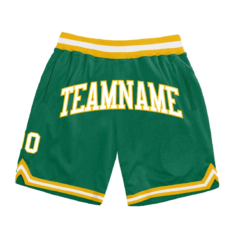 One Size Kelly Green White-Gold Authentic Throwback Basketball Shorts