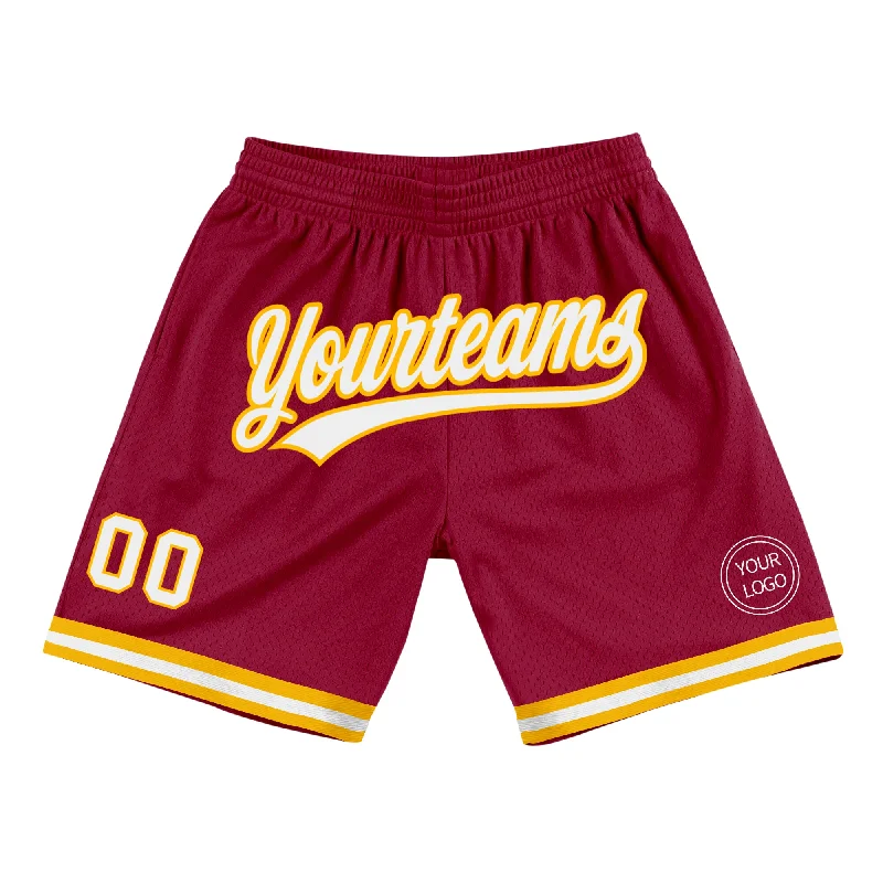 One Size Maroon White-Gold Authentic Throwback Basketball Shorts