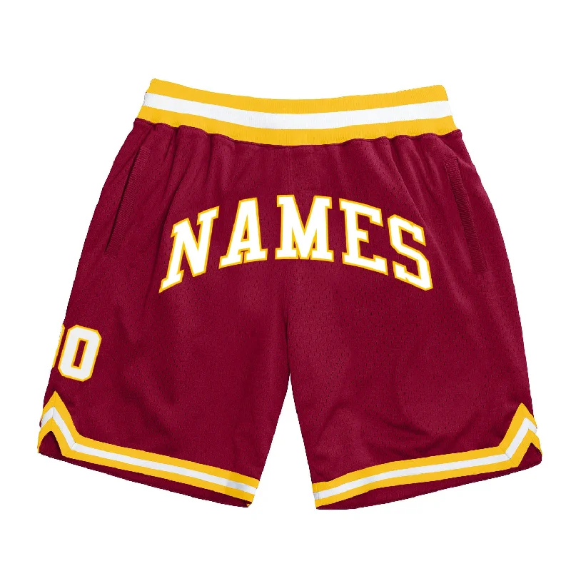 One Size Maroon White-Gold Authentic Throwback Basketball Shorts