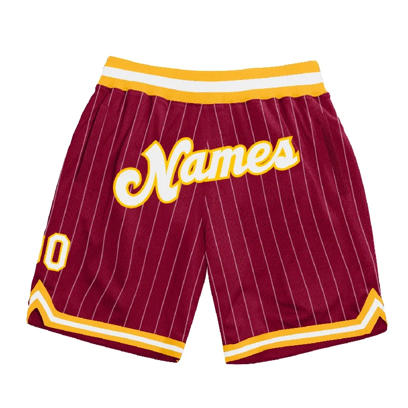 One Size Maroon White Pinstripe White-Gold Authentic Basketball Shorts