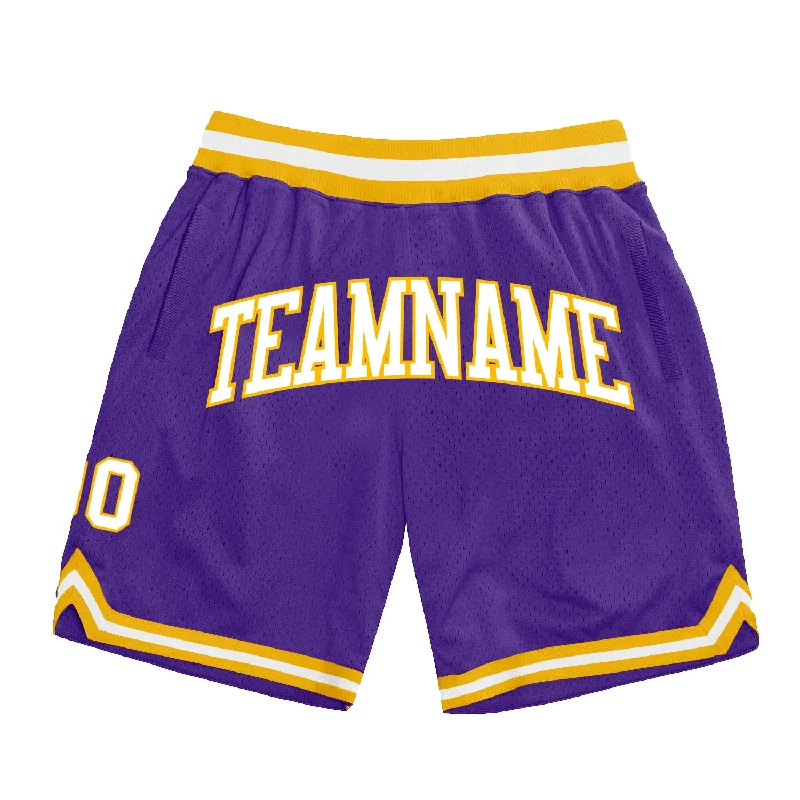 One Size Purple White-Gold Authentic Throwback Basketball Shorts