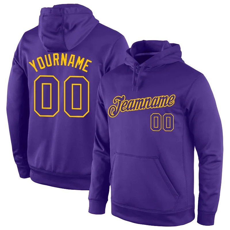 One Size Stitched Purple Purple-Gold Sports Pullover Sweatshirt Hoodie