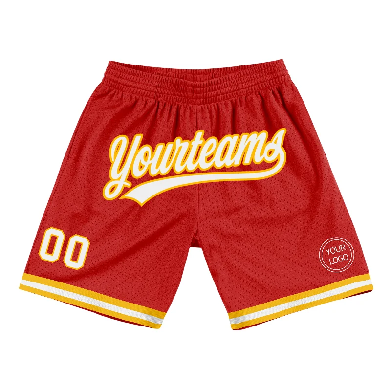 One Size Red White-Gold Authentic Throwback Basketball Shorts