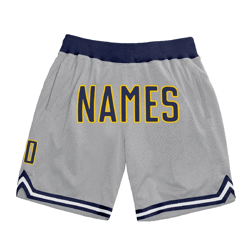 One Size Gray Navy-Gold Authentic Throwback Basketball Shorts