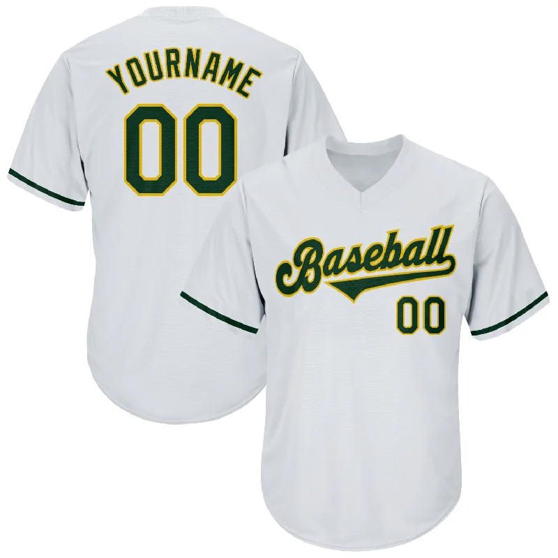 One Size White Green-Gold Authentic Throwback Rib-Knit Baseball Jersey Shirt