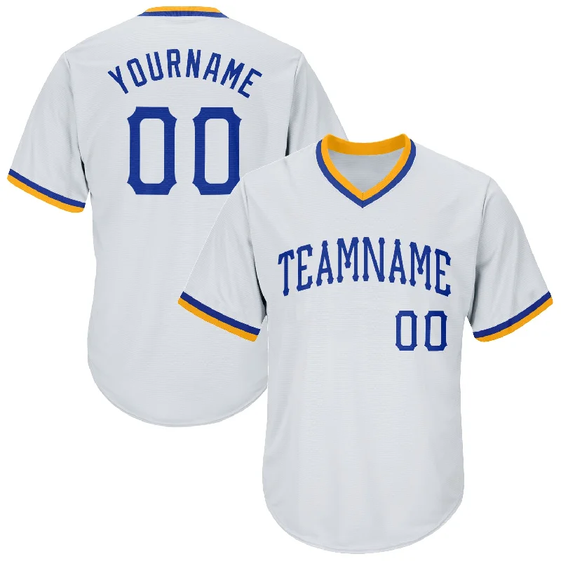 One Size White Royal-Gold Authentic Throwback Rib-Knit Baseball Jersey Shirt