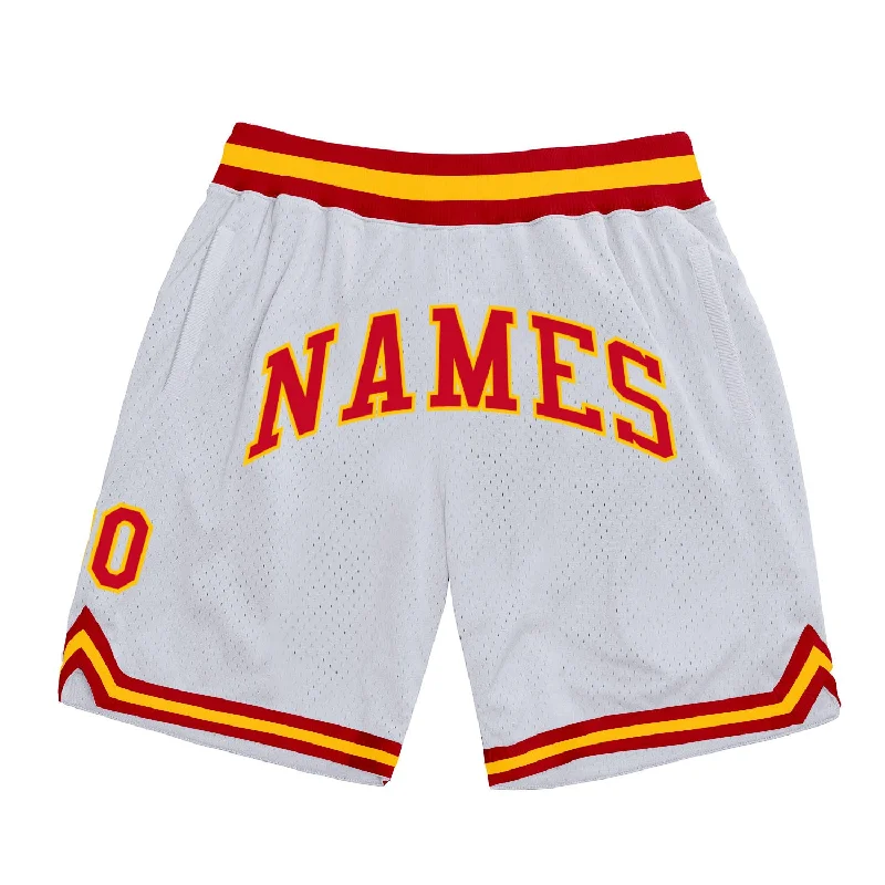 One Size White Red-Gold Authentic Throwback Basketball Shorts