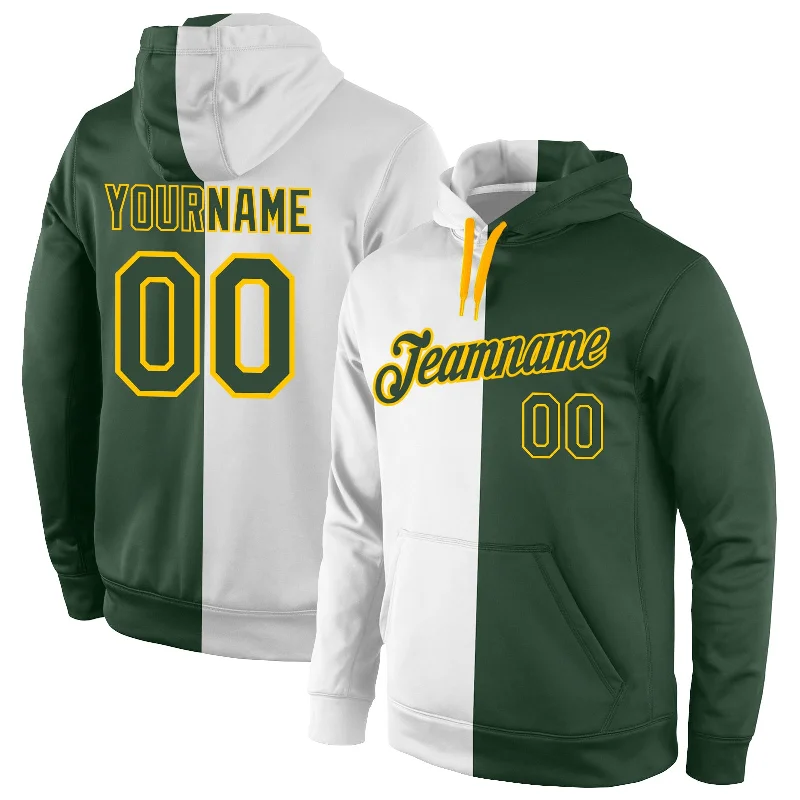 One Size Stitched White Green-Gold Split Fashion Sports Pullover Sweatshirt Hoodie