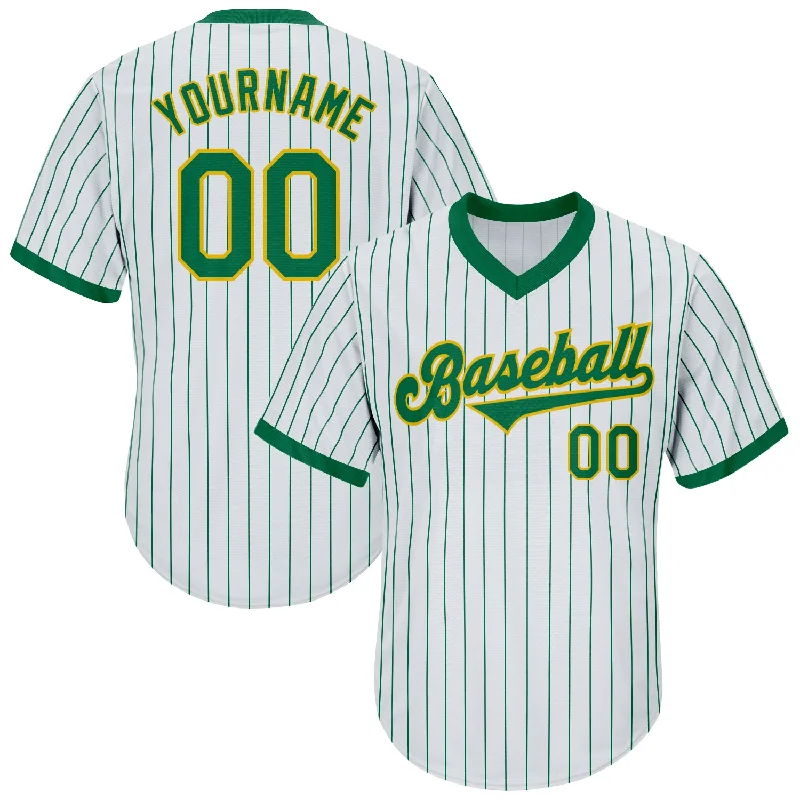 One Size White Kelly Green Pinstripe Kelly Green-Gold Authentic Throwback Rib-Knit Baseball Jersey Shirt